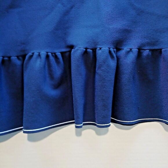Gianni Gini Blue Skirt Size Med with White Trim at Waist & at Bottom. Zip in Bac - Picture 5 of 5